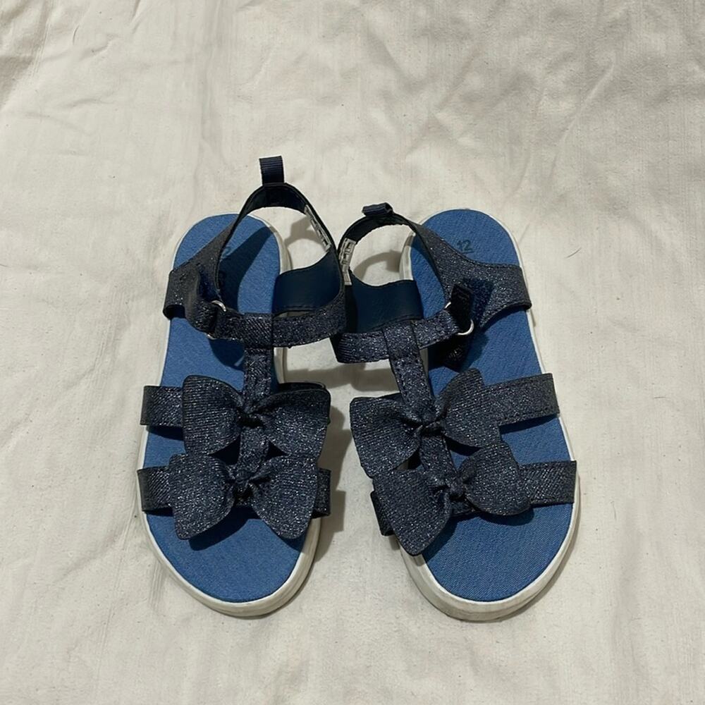 Carters 12 blue metallic two bow open toe platform sandal guc white sole